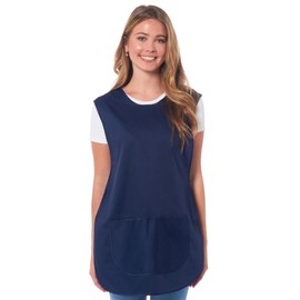 Ladies Plain With Matching Piping Tabard Apron Overalls Front Pocket Stylish Tabards for Women Casual Aprons for Women to Use in Home Kitchen Restaurants Coffee Shops UK Made (Navy, XL)