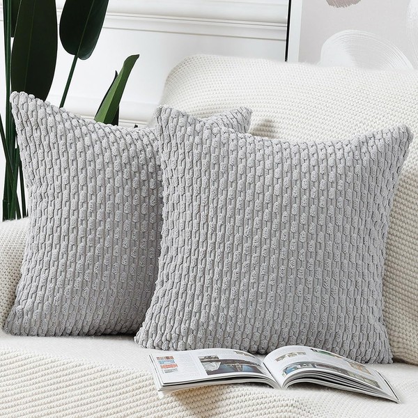 Madizz Set of 2 Boho Striped Cushion Covers, Soft Corduroy