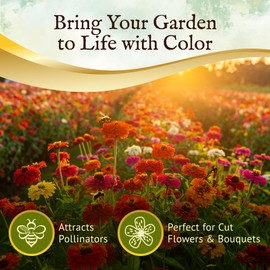 Everwilde California Giants Zinnia Seed Mix 1/4 lb – Bright Blooms in Pink, Purple, Red, Orange, Yellow & White – Easy-to-Grow Annuals for Gardens & Bouquets – Gold Vault Packet