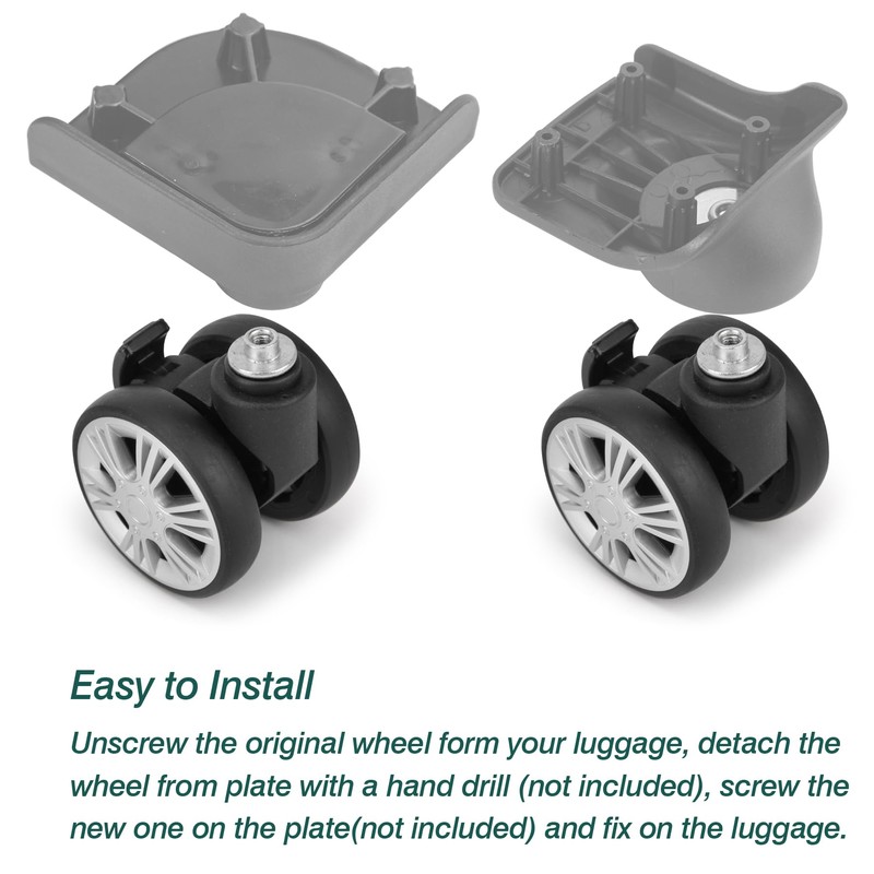 Ech.Apr 2 Pcs Luggage Suitcase Wheels Replacement with Brake, Travel