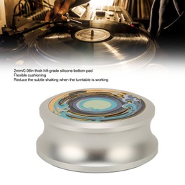 HiFi LP Disc Stabilizer, Record Weight Stabilizer, Professional Record Clamp Turntables Disc Stabilizer with Silicone Bottom Pad for LP Record Player, Vibration Damping(Silver)