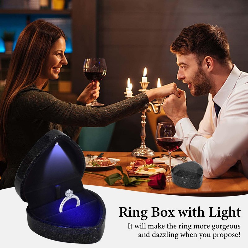 Homirty Heart Shape Ring Box with LED Light, Jewelry Display