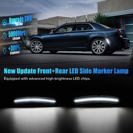LUDARM Smoke Lens white light LED Side Marker Lights Compatible with 2015-2024 Chrysler 300 300C 300S Front Rear Fender Marker Lamps. 2X Front(white) 2X Rear(white)