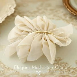 Boho Khaki Tulle Hair Clip for Girls and Women Cute Flowy Chiffon Bow Hair Clamp Metal Spring Clip Fancy Accessory for Wedding Birthday Christmas New Year Eve