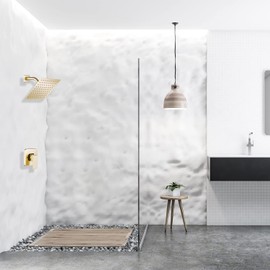 GGStudy Square 6 Inch Stainless Steel Shower Head High Pressure Rainall Shower Head Brushed Gold Ultra Thin Design-Best Pressure Boosting