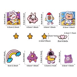 Woohome 21 PCS Purple Space Astronaut Iron On Patches Applique Stickers Starry Sky Rabbit Bear Embroidered for Clothes Jacket T-Shirt DIY Accessories Shoes