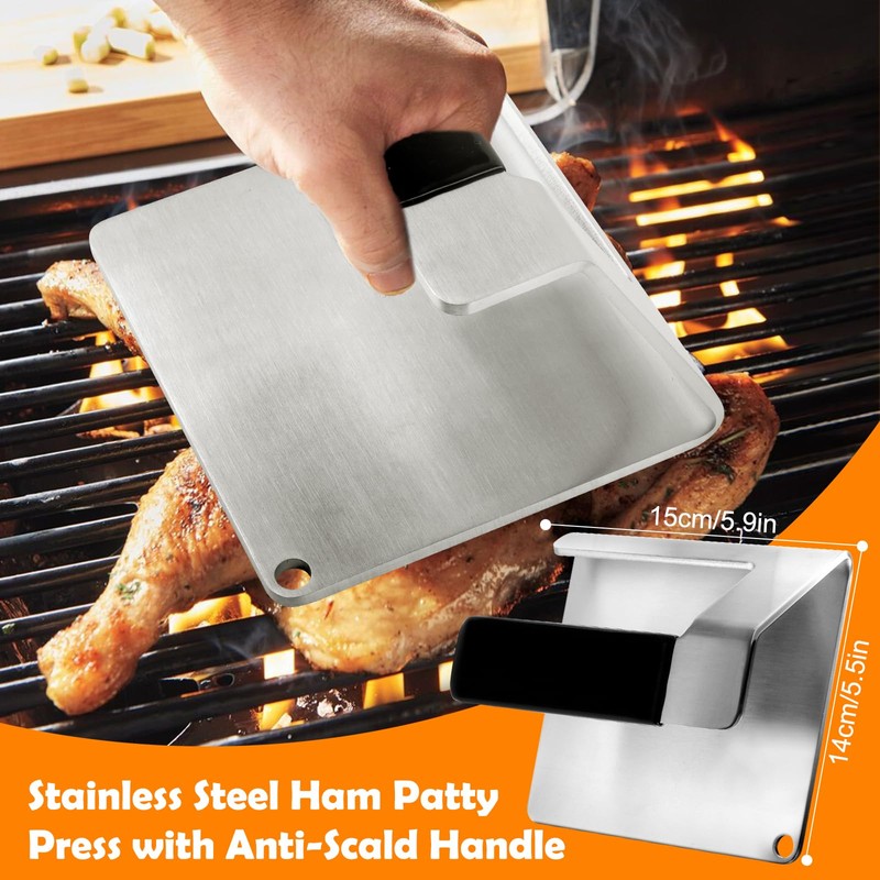 JNXHON Kitchen Tools 6"×5.5" Stainless Steel Hamburger Smash Press, Sandwiches