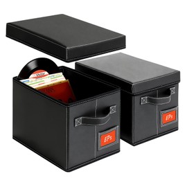 yoyobubu 2-Pack 7-Inch Vinyl Record Storage Boxes – Black Faux Leather Record Holder & Case with Lid – Compact Storage Crate for Singles, EPs, Vinyl Rolls, and Accessories