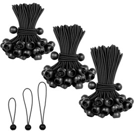 SUUFRUE Pack of 50 Bungees with Ball, 15/20/30 cm Tent Rubbers with Ball, Tarpaulin Tensioner with Ball, Rubber Tensioner with Ball, Short for Tarpaulins, Gazebos, Banner Black
