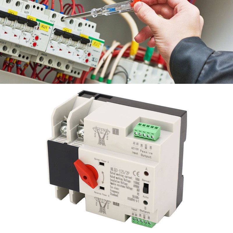 AC110V 100A Dual Power Automatic Transfer Switch 35mm Rail Mounting