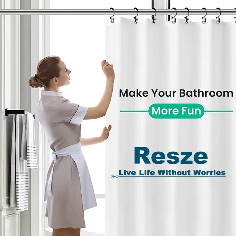 Resze 12 PCS Black Plastic Double Shower Curtain Hooks, Multi-Functional