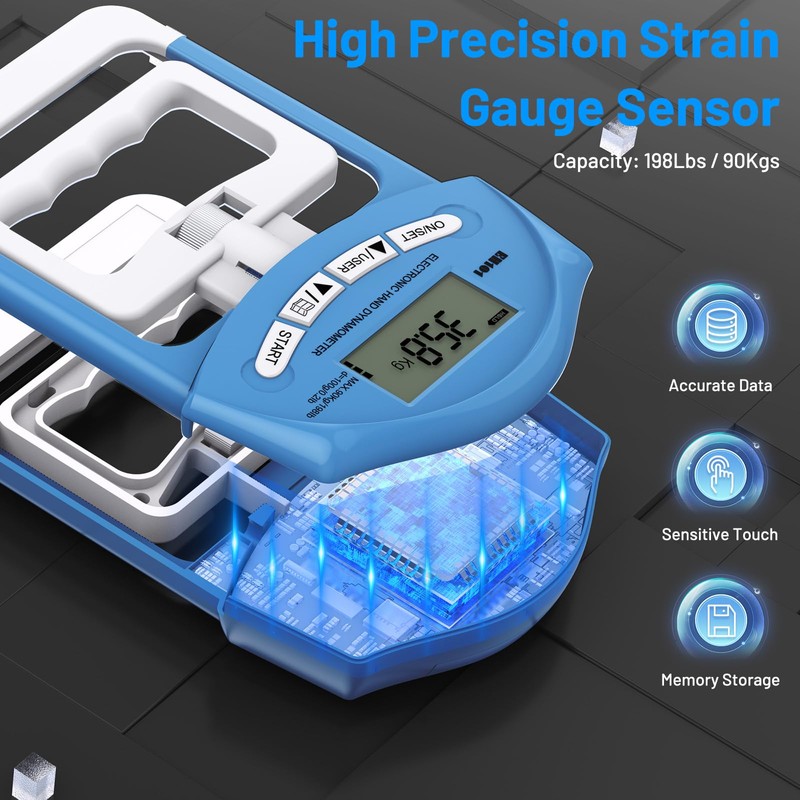 Blue Electronic Hand Dynamometer - 90 kg / 200 lbs