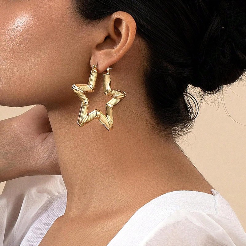 Large Bamboo Joint Hoop Earrings - Hollow Out Hoops with