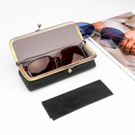 Extra Large Sunglasses Pouch Case, Vegan Leather Oversize Sun Glasses Organizer Soft Bag Compatible with GG0528S GG0900S GG0351S GG1087S QUAY VERSSACE VE4395 (XXL, Black)