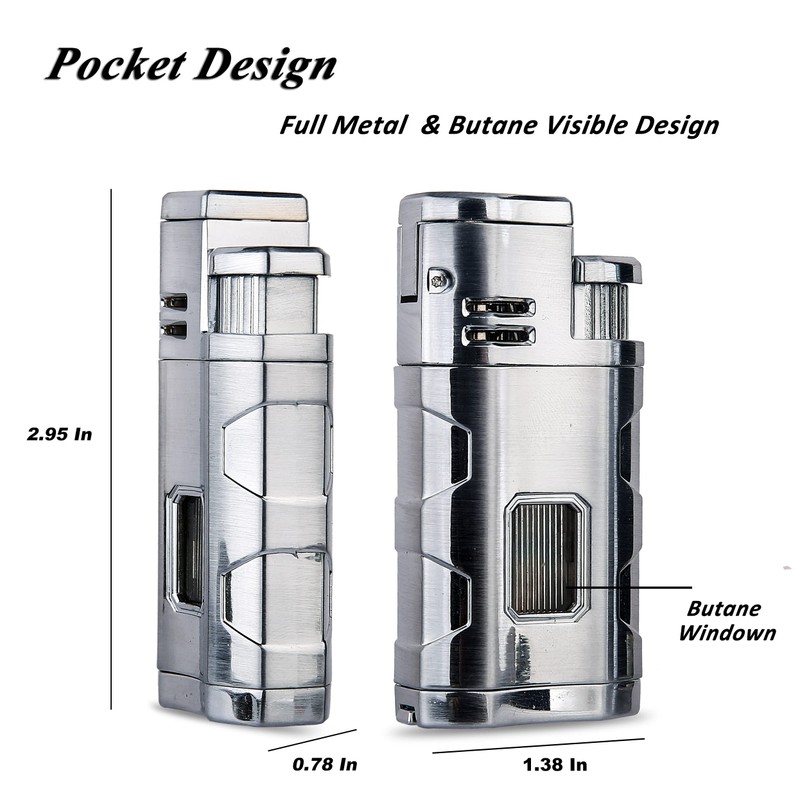 PROMISE Metal Lighter Triple Jet Flame Refillable Butane Lighters Windproof