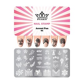 PUEEN Nail Art Stamping Plate - Accent Fun 01-125x65mm Unique Nailart Polish Stamping Manicure Image Plates Accessories DIY Nails - BH000921