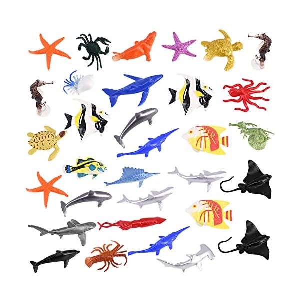 32 Pcs Mini Sea Animal Figures, Realistic Plastic Sea Creatures Toys Sea Life Figures Under The Sea Animals Toys Ocean Animals Figures Wild Animal Bath Toys Kids Animal Toys Learning for Children