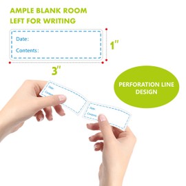 500 Removable Freezer Pantry Labels Set Water Oil Resistant with Perforation Line,1 x 3 Inch Food Storage Stickers, Refrigerator Freezer Paper Label Easy Clean Leaves No Residue