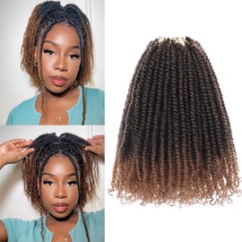 Leeven 9 Packs Micro Twist Crochet Hair 8 Inch Bob Crochet Braids Pre looped Ombre Mini Passion Twist Mini Senegalese Twist Crochet Hair Micro Braids Crochet Hair Extensions T30#