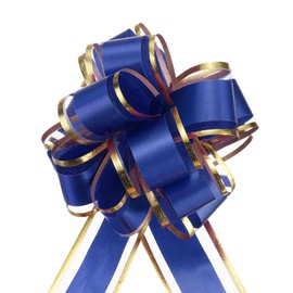 sourcing map 5pcs 4 Inch Large Big Pull Bow with Gold Edge, Organza Car Gift Wrapping Bows Ribbon for Wedding Car Baskets Presents Christmas Bow, Dark Blue