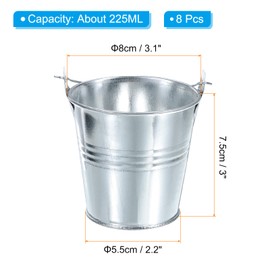 PATIKIL 3"x3" Small Metal Buckets with Handle, 8 Pcs Mini Galvanized Bucket Colorful Easter Buckets for Crafts Party Favors Decoration, Bright Silver