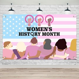 Lofaris Women's History Month Pink Flag Banner, 70.8x43.3 Inches – March Women’s History Month Celebration, Photo Backdrop for Party, Indoor/Outdoor Decoration, Classroom, Garden, Wall Décor
