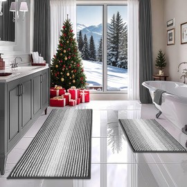 BSICPRO Bathroom Rugs and Mats Sets, 2 Piece Thick Absorbent Chenille Bath Mat Rug Set Non Slip, Soft Shaggy Bath Room Floor Mats for Bathroom, Machine Washable (Gray, 20" x 47" Plus 20" x 32")