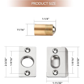 Adjustable Ball Door Catch, Closet Ball Bearing Door Latch, Strong Drive Closing Door Accessories for Interior Doors, Solid Brass Body & Stainless Steel Strike Plate (2, Silver)