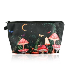 Tabanzhe Cute Mushroom Pattern Makeup Bag,Large Capacity Portable Toiletry Skin Care Bags,Travel Funky Cosmetic Pouch Purse with Zipper for Women Ladies Girls