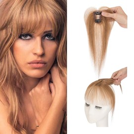 Datanala 100% Real Human 360° Cover Hair French Bangs In Clip Blonde Wisp Bangs Human Hair Clip Hairpieces with Temples Women Air Thinning Curtain Daily Wear