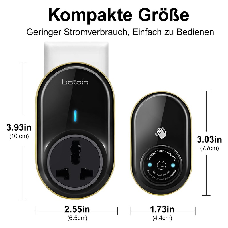 LIOTOIN Wireless Bell, Waterproof Wireless Doorbell with No Contact Required,