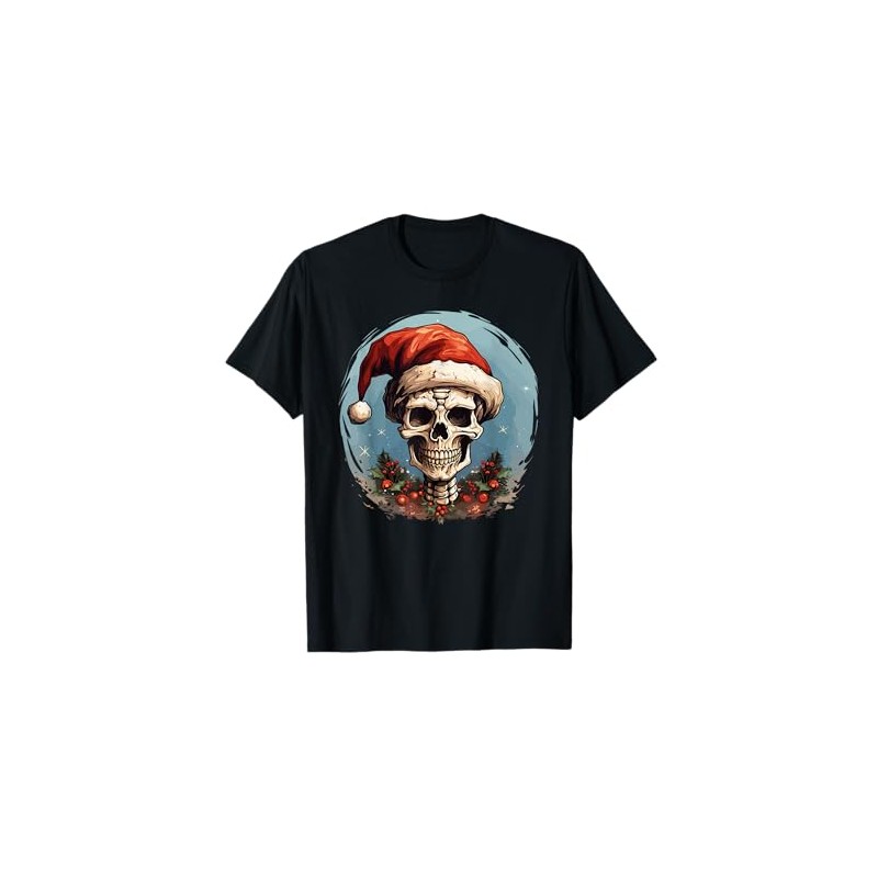 Creepy Santa Claus Skull Santa Hat Christmas T-Shirt