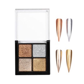 Chrome Nail Powder, 4 Colors Holographic Mirror Effect Nail Art Powder Pigment, Iridescent Aurora Nail Glitter Powder for Nail Art Manicure DIY Accessories Decoration