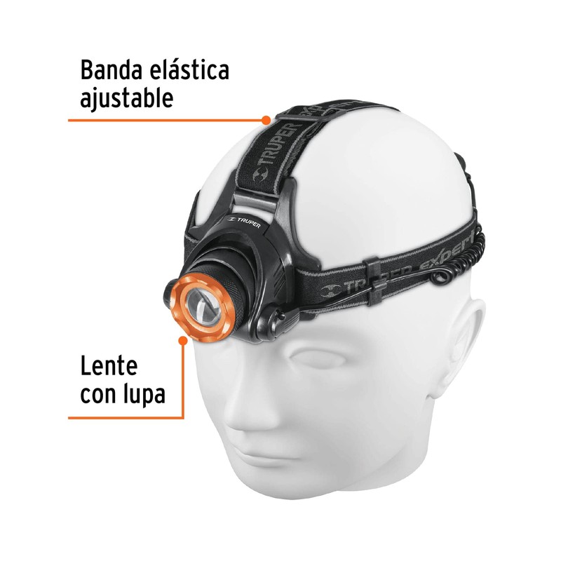 TRUPER LI-CA-800X, Linterna para cabeza, 4 pilas AA, 800 lúmenes,