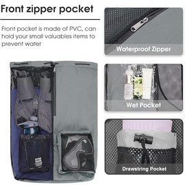 Bolsas de malla para natación,Mochila de malla con cordón para natación,mochila con cordón impermeable, con compartimento húmedo y seco,Mochila con cordón,para natación,gimnasio,viajes (gris)