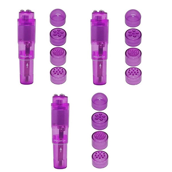 Finever Mini Massager Handheld with 4 Heads Pocket Pen for Face, Neck, Head,Back and Shoulder (3PC Purple)