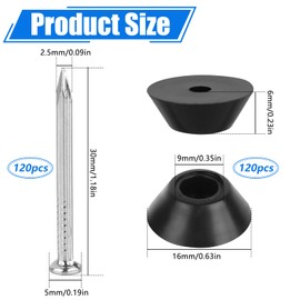 Pack of 120 Sealing Nails for Studded Web, 2.5 x 30 mm Mounting Buttons with Nail, Galvanised Iron Nub Foil Nails, Sealing Nail with Mounting Knob for Construction Drainage, Raised Beds, Flower Pots