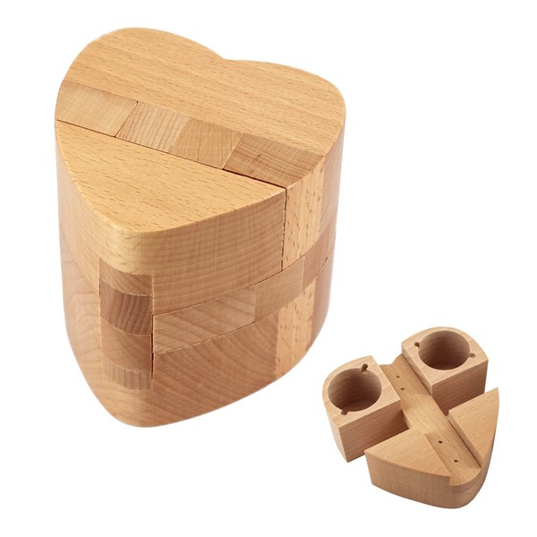 Wooden Magic Box Puzzle Boxes with Hidden Compartments for Adults Teens Intelligent Brain Teaser Hard Difficult Impossible Ring Necklace Heart Case Holder Surprise Secret Gift for Girlfriend