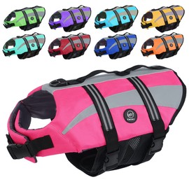 EMUST Life Jacket for Large Dogs, Dog Life Vest for Small/Medium/Large Dogs with Double Rescue Handles, High Reflective Dog Life Preserver for Swimming,Pink, L