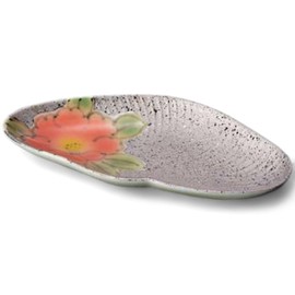 Takumikaze Arita Pottery, 7.9 inches (20 cm), Platinum, Flower, Red Shell Shaped Long Plate, Made in Japan