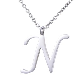 Morella Ladies' Necklace with Letter Pendant, Stainless Steel Silver in Gift Bag, Stainless Steel