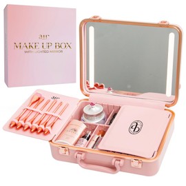 Air Makeup Beauty Box - Makeup Bag with LED Lighted Mirror, Professional Mini/Large Cosmetic Organizer - Portable Vanity & Makeup Case for Travel (Beauty Box, Blush Pink)
