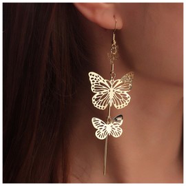Inateannal Boho Exaggerated Butterfly Drop Earrings Gold Long Butterfly Tassels Earrings Hollow Butterfly Hook Earrings Punk Large Butterfly Earrings Jewellery for Women and Girls