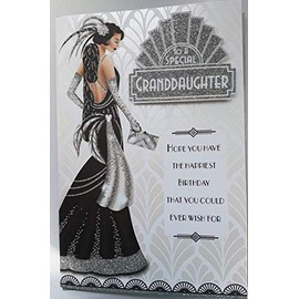 Art Deco 1920's Flapper Lady - Granddaughter - Glittered Birthday Card