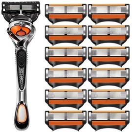 Men's Manual Shaver 5 Blades with 12 Refills in Black Orange Color Comfort Shaving Set