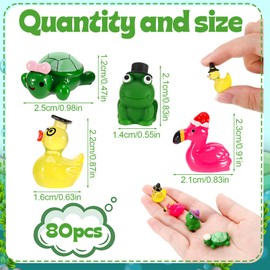 GGSTDDUP 80 Pcs Mini Resin Animals, Tiny Ducks Miniature Flamingo Figurines