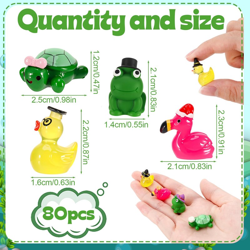 GGSTDDUP 80 Pcs Mini Resin Animals, Tiny Ducks Miniature Flamingo