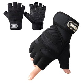 DQST Guantes para Gym, Guantes Deportivos para Gimnasio, Guantes Antideslizante y Transpirable, Guentes Diseño con Protección de Muñecas para Hombre y Mujer para Correr, Montar Bicicleta (Negro, M)