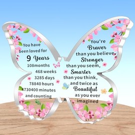 AMZQ Inspirational 9th Birthday Gifts for Girls Transparent Butterfly Shape Acrylic Birthday Present Ideas for 9 Year Old Girl