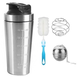 Generisch Stainless Steel Protein Shaker, 750 ml Protein Shaker with Steel Ball, Sports Fitness Shaker, Stainless Steel, BPA-Free and Leak-Proof for Protein Shakes, Smoothies (Silver)